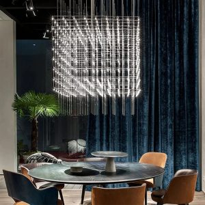 Modern Luxury Cube Chandelier – Large LED Pendant Light for Living Room, Dining & Office Spaces