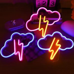 Lightning LED Neon Sign – Cloud-Shaped Night Light with Battery/USB Power for Kids’ Rooms & Parties